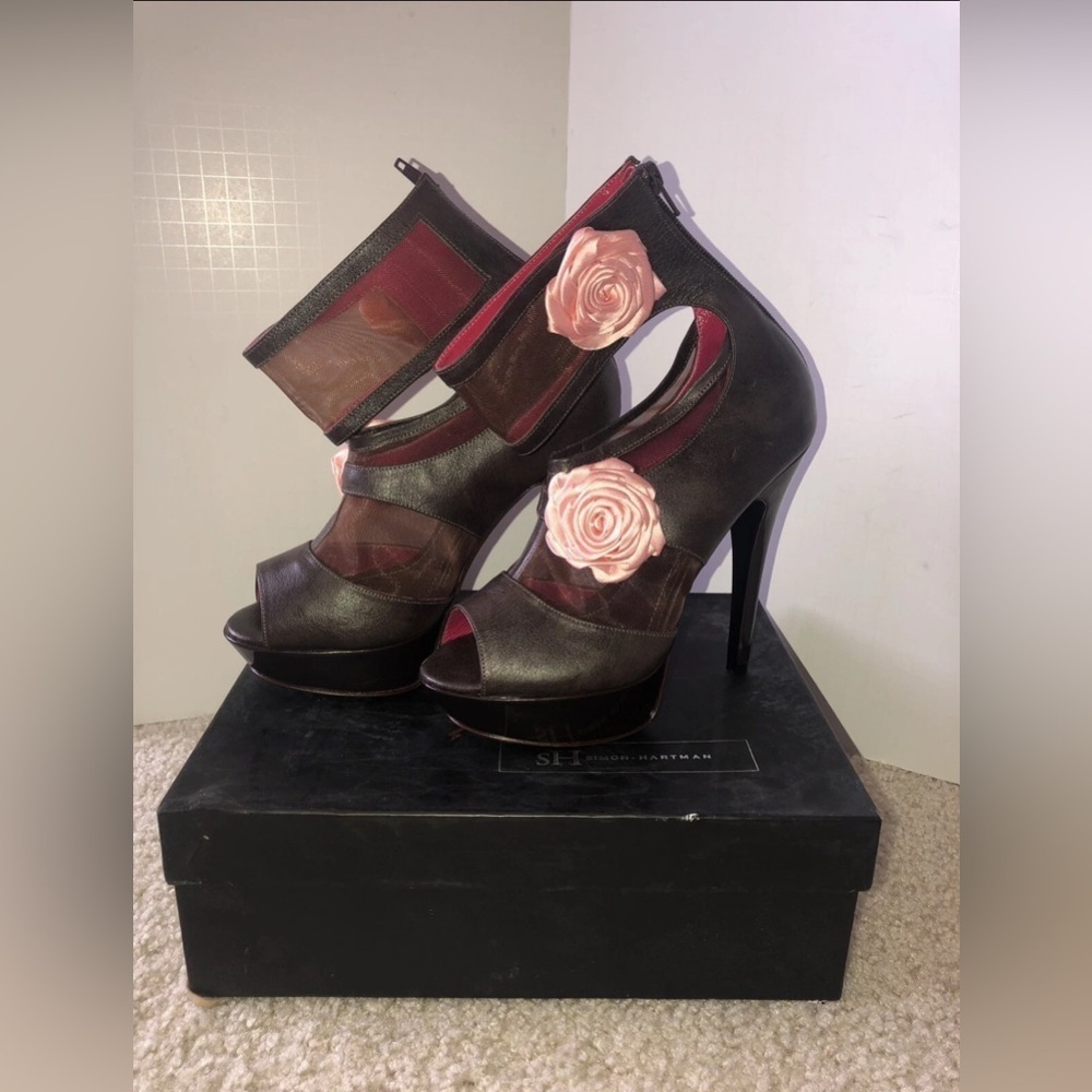 SIMON-HARTMAN London Women’s Heels Size EU 37 Brown Leather Stilettos Italy,
